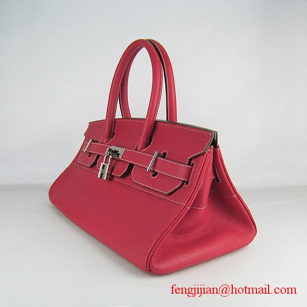 Hermes Birkin 42cm Togo Leather Bag 6109 Red silver padlock